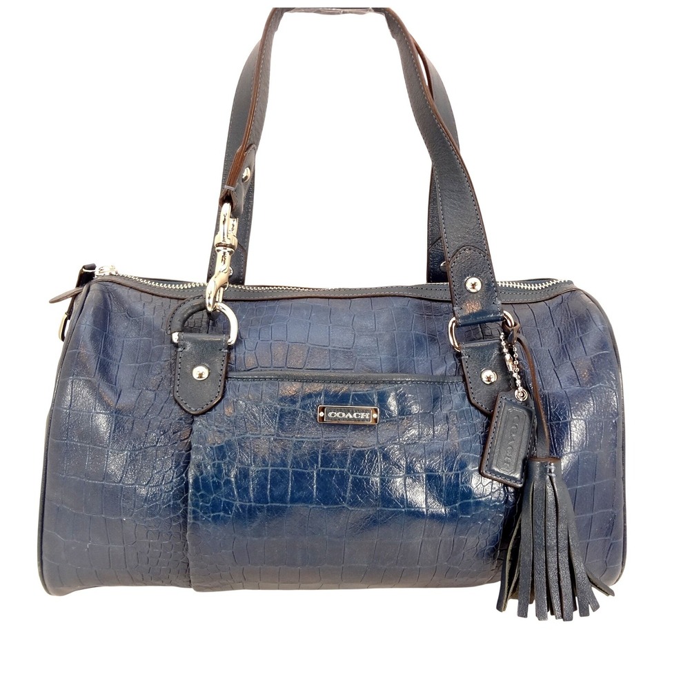 Coach Avery Satchel Handbag Medium Navy Blue Excellent Croc Embossed Leather COA